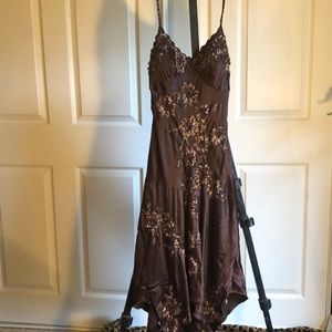 Floral sequin embroidered satin dress